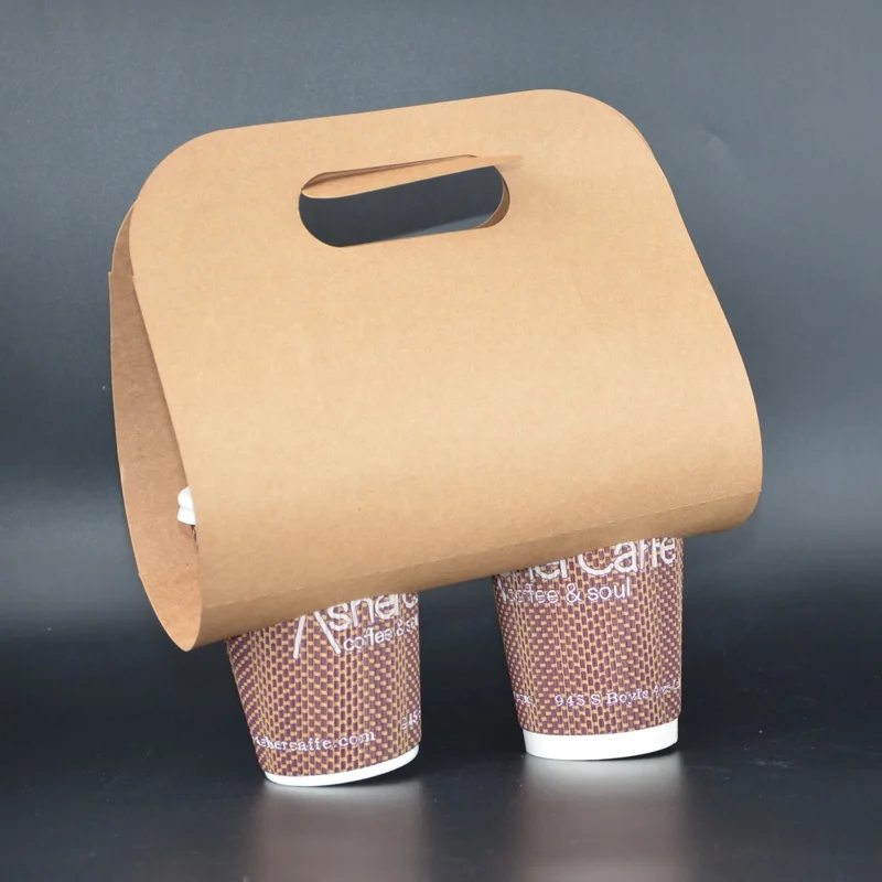 Take away coffee cup custom logo kraft paper cup holder with handle