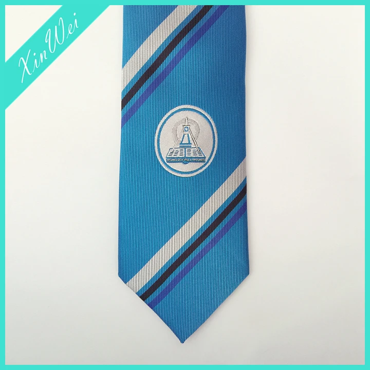 Customized company polyester school uniform blue logo neck tie necktie
