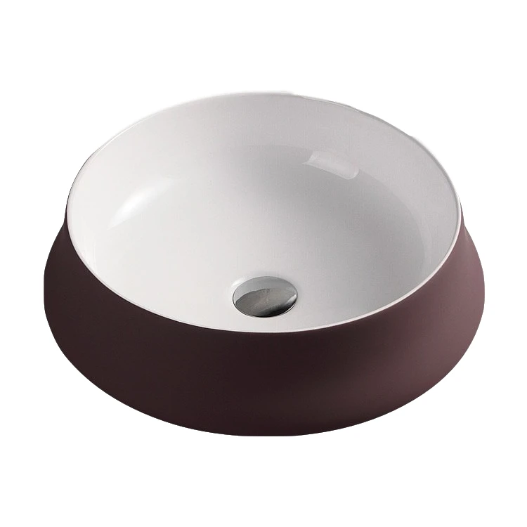 Italian design ceramic lavatory double color wash sink circle porcelain counter top basin
