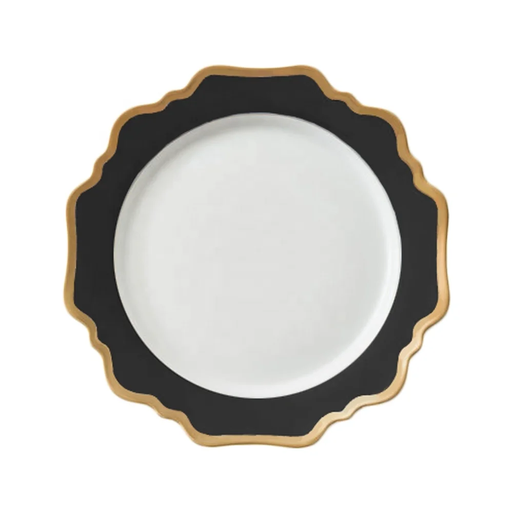
High quality unique porcelain black dinner service plate 