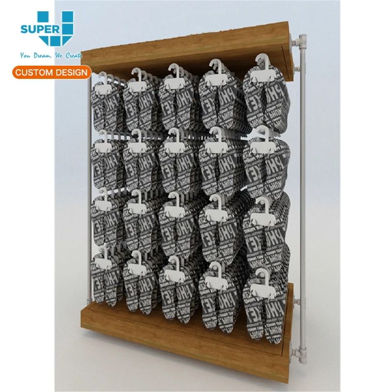 Оптовая продажа на заказ розничный магазин выставления тапочек подставка деревянная флип-флоп настенный стеллаж для выставки товаров пляжных принадлежностей сандалии