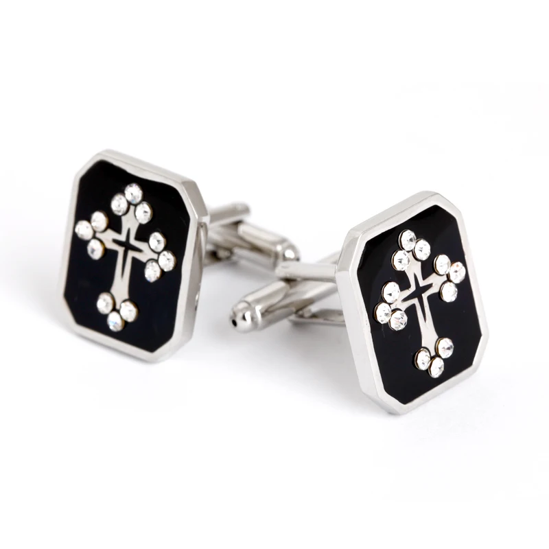 Ювелирные украшения, инкрустированные символами Креста, мужская рубашка, Серебряные Ювелирные Запонки
