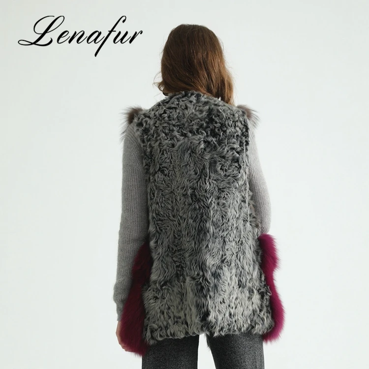 Большие 5 размеров серый вино бежевый цветовой гаммы молодая леди мода длинный Лисий мех без рукавов жилет, жилет из меха лисы