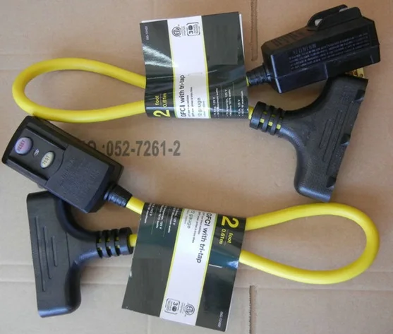 
14/3 SJTW Triple Tap Extension Cord With Right Angle GFCI 3 Prong Plug 