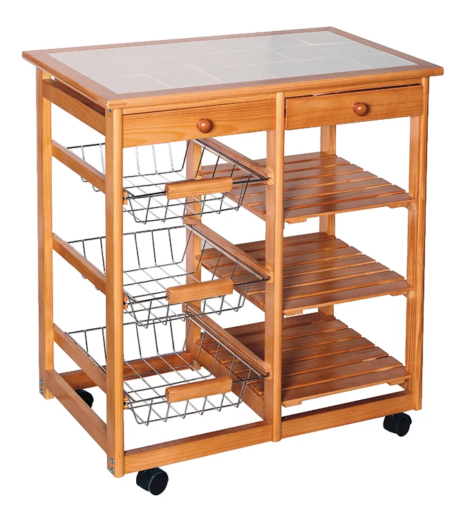 Wooden Rolling Kitchen Storage Island Cart Dining Trolley Basket Stand Counter Top Table Microwave Cart Rack w/Drawers