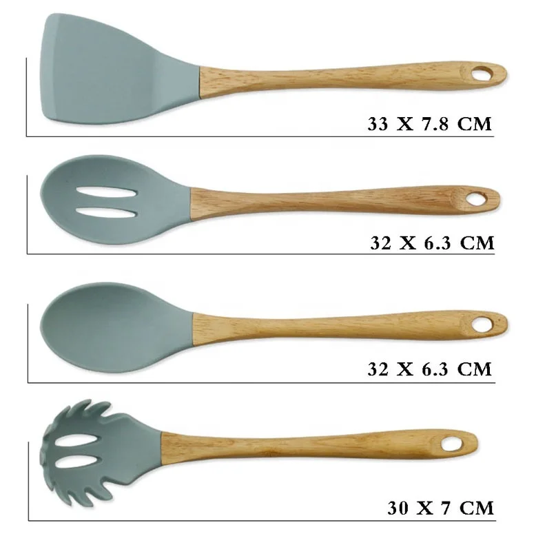 
7PCS Non-stick Heat-resistant Wholesale Cooking Utensil Set Silicone Kitchen Utensils With Wood Handle 