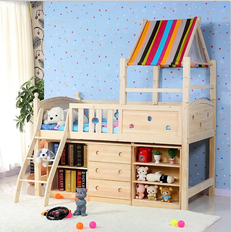 Latest Bedroom Furniture Wooden Kids Cartoon Slide Storage Bed Set Designs