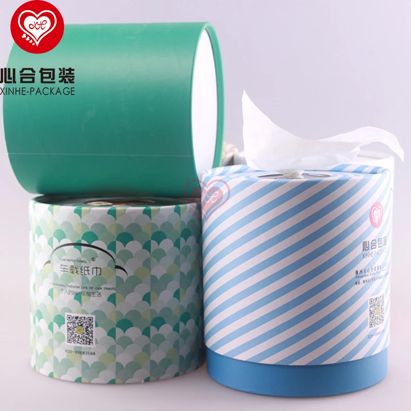 cylindrical printed cardboard tissue box/custom recycled paper material holder/round tissue paper box holder