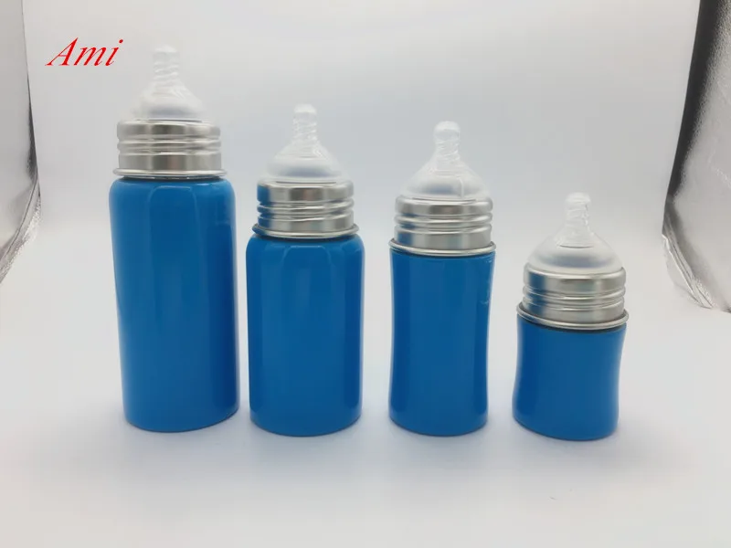 Food grade 18/8 stainless steel baby feeding bottle with silicone nipple & lid