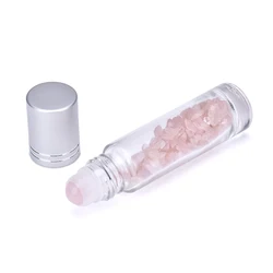 Natural Healing Gemstones Essential Oil Bottles,10ml Thick Clear Glass Roll On Bottles With Crystal Stones Roller Ball