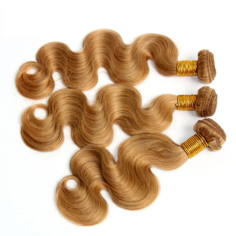 Ruija glamorous Brazilian Hair Extensions Remy Human Hair dark blonde color 27 body wave Weave Bundles