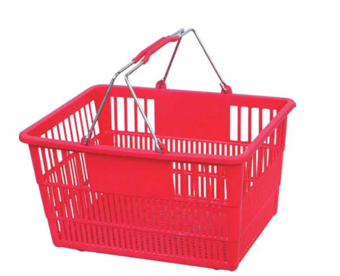 large capacity mesh bottom metal handle shopping basket plastic