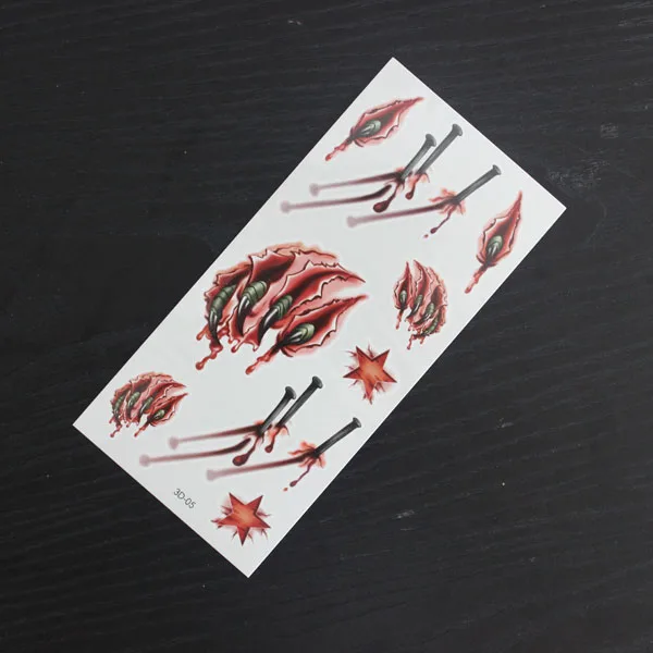 Halloween Make Up Sticker Terror Wound Realistic Blood Injury Scar Fake Tattoo
