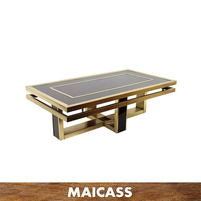 Декоративный журнальный столик из нержавеющей стали с золотым матовым латунным покрытием