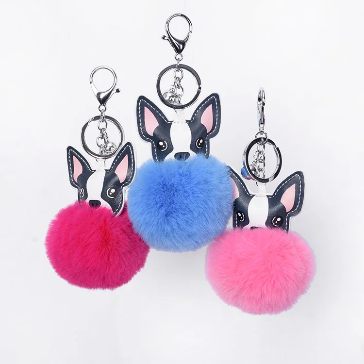 Yongze best selling ear fur pompon fur ball fashion craft leather keychain