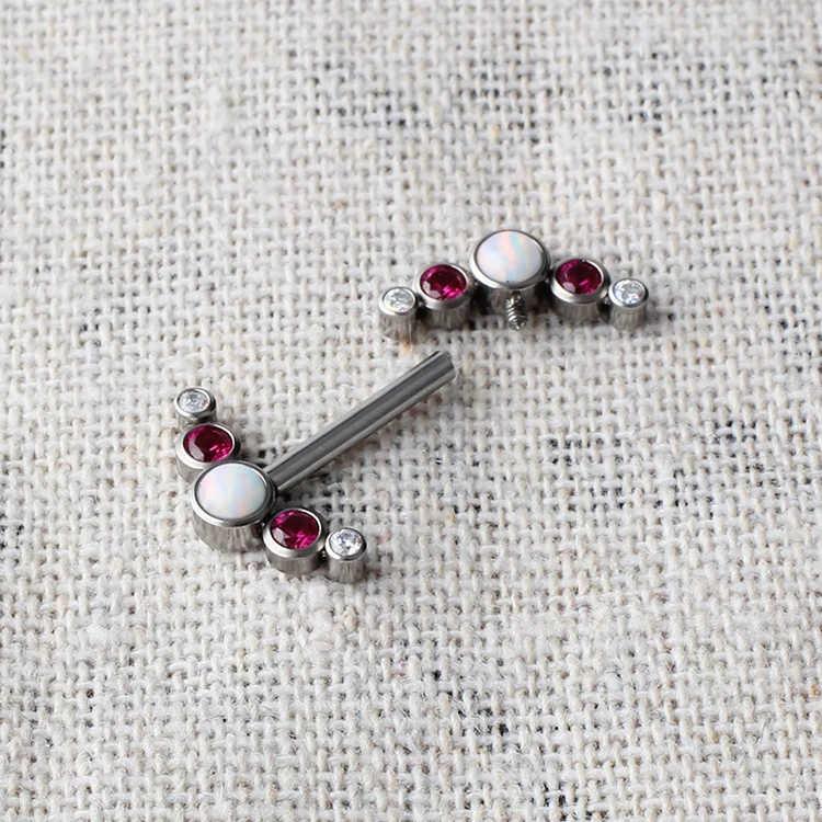 Fashion Barbell Nipple Piercing Ring Opal Stone ASTM F136 Titanium Popular Body Jewelry