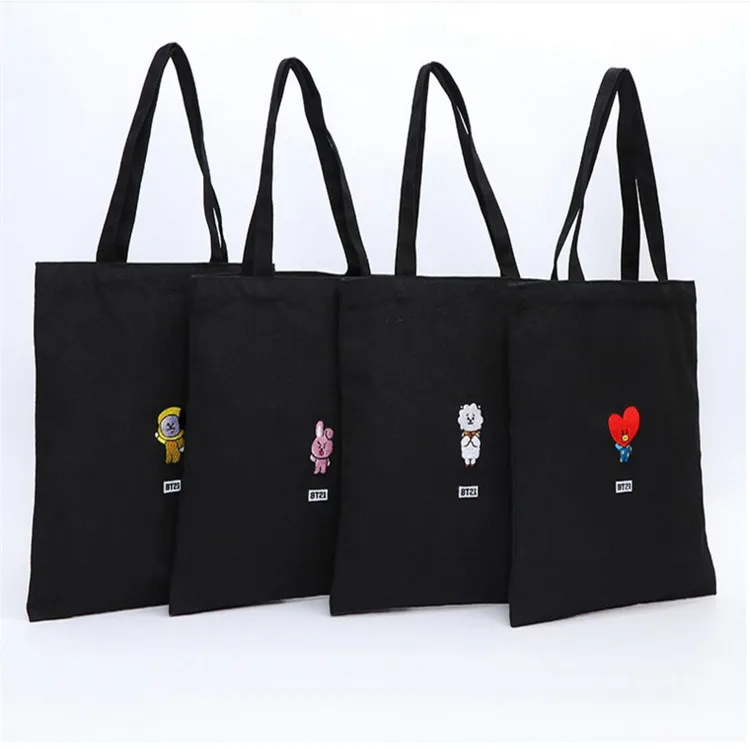 Custom black woven fabric eco cotton canvas grocery tote bag shopping bags