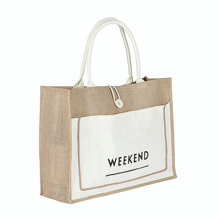 Printed Jute Biodegradable Shopping Tote Bag With Custom LOGO Wholesale