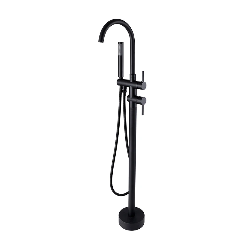 FLG Luxury Bath floor mounted style Black Floor Standing Bathroom Bathtub Faucet