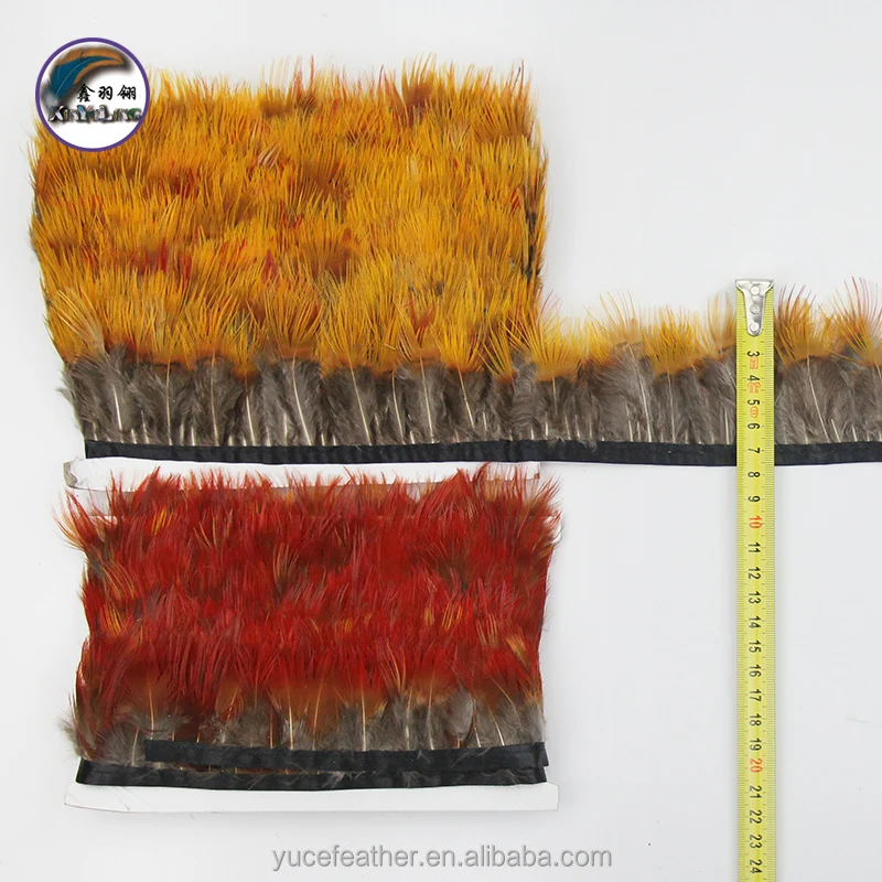 2-3,2 дюйма (5-8 см) натуральное желтое и красное перо фазана, отделка бахромой с атласной лентой, шитье, ремесла, украшения