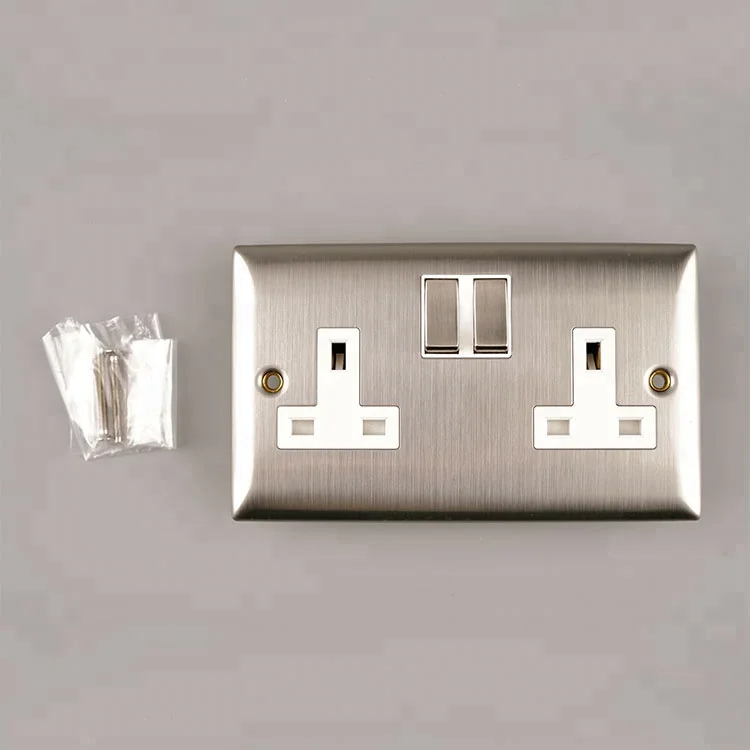 British Standard Double Gang Wall Socket with Switch
