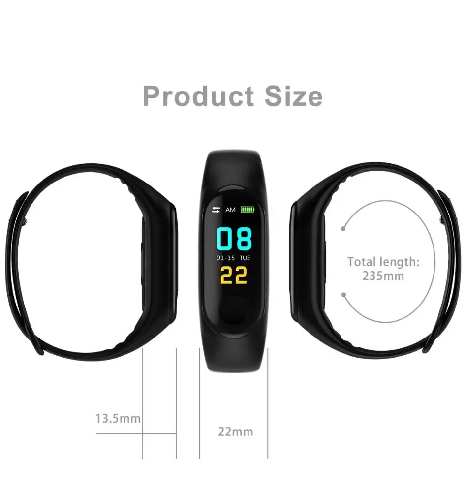 
Hot selling M3 PLUS smart bracelet new color screen blood pressure heart rate monitoring waterproof sports bracelet 