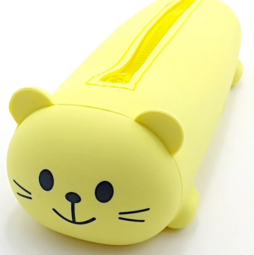 ins hot sale cute bear silicone pencil case zipper, school custom rubber kids pencil case animal