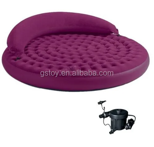 adult inflatable flocked round double air mattress with pillow