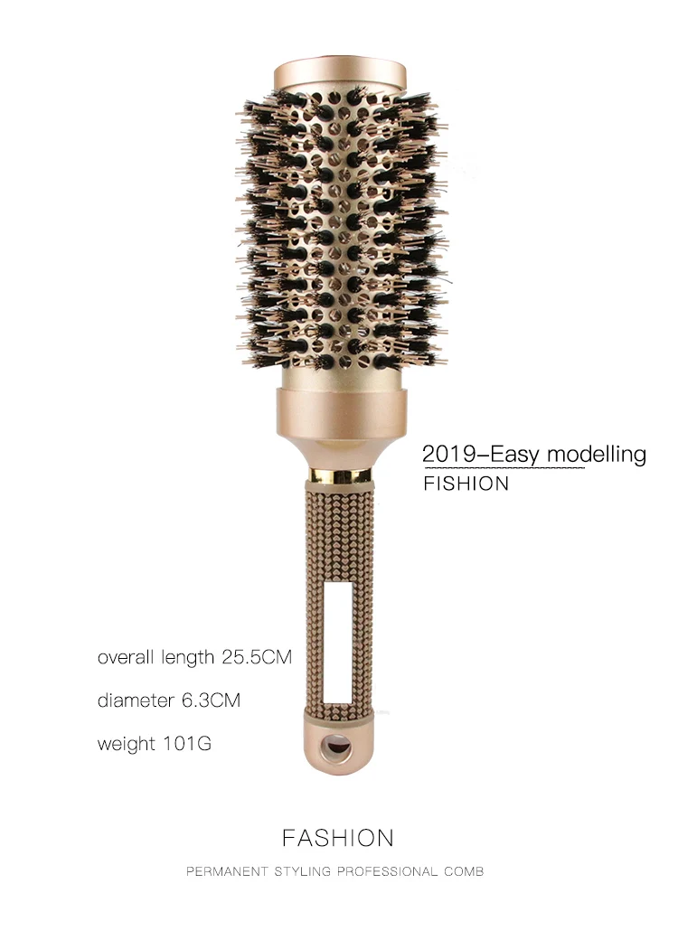 Round Boar Bristle Styling Hair Brush Straightener Ceramic Straightening Brush Round Ionic Hair Brush