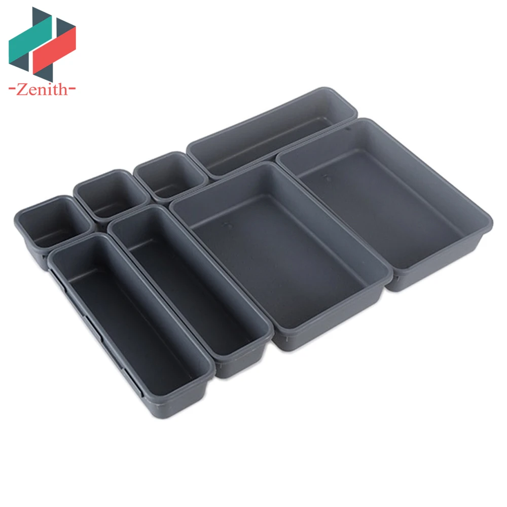 
ZNF00073 Plastic 8 Pcs Drawer Organizer Dividers for Bathroom Cosmetic Makeup and Kitchen Silverware Cutlery Utensil Tool Box 