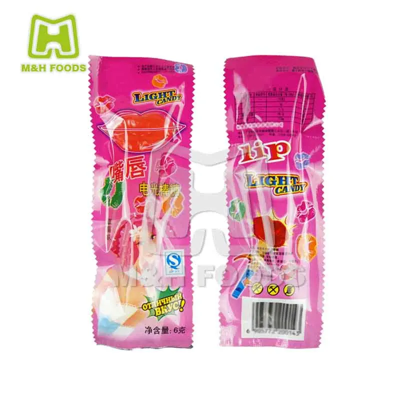 Lip Shape Light Up Hard Candy Whistle Lollipop Stick