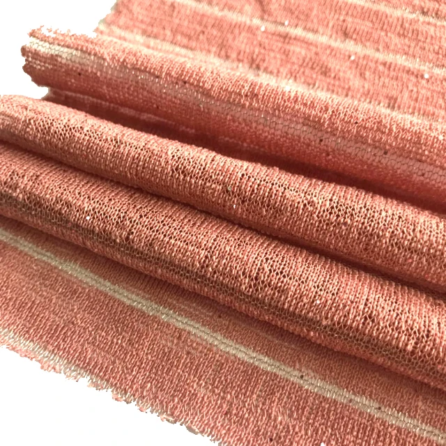 Good price 300d96f stripe hacci thick knit fabric with metallic glitter