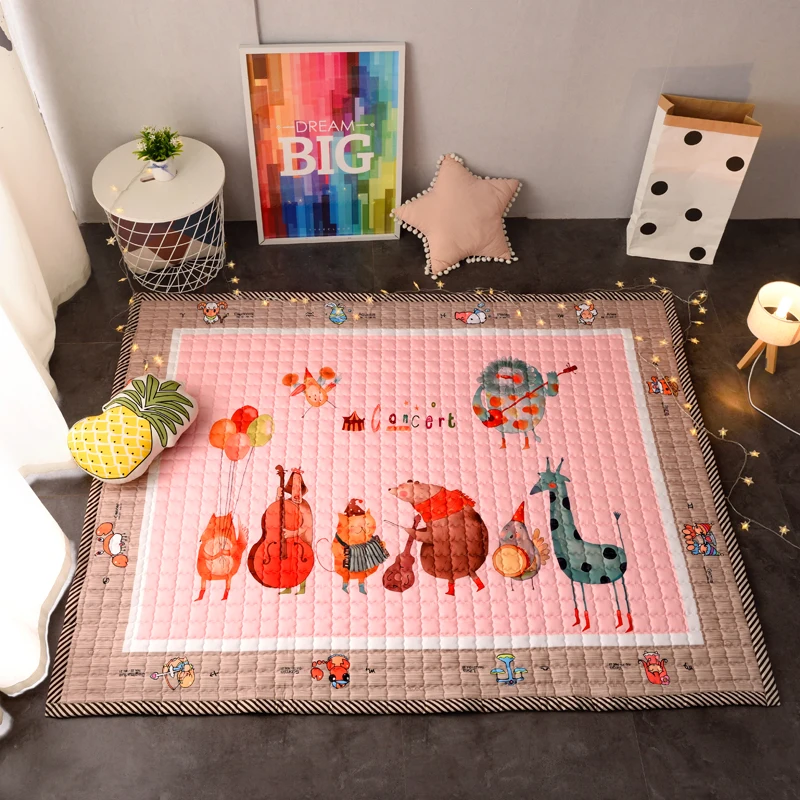 Оптовая продажа, мультяшный толстый хлопковый стеганый детский коврик, экологически чистый хлопковый детский игровой коврик для ползания