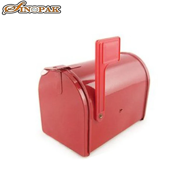 Mini Red Metal Mailbox Shape Hinged Lid Box with a Plastic Flag