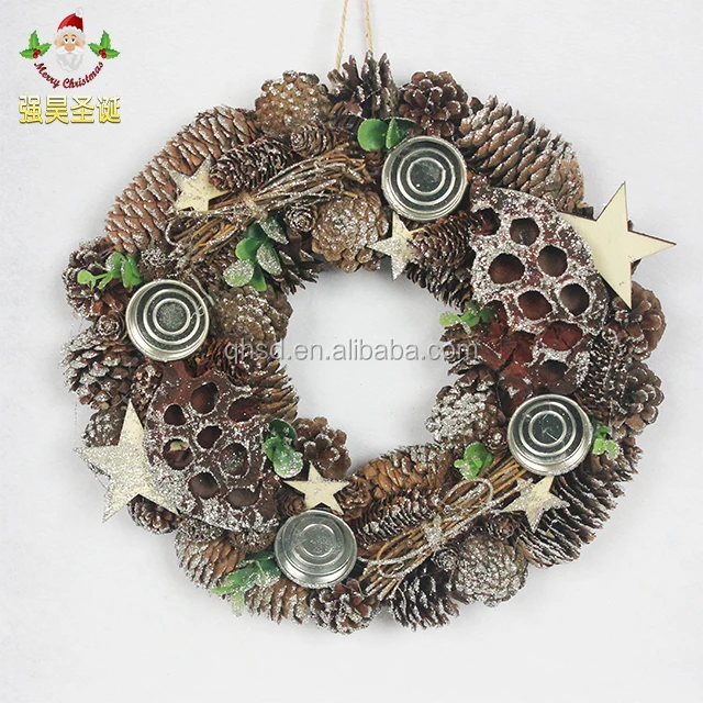 Factory wholesale Handmade Christmas Candlestick wreath Natural material 20526