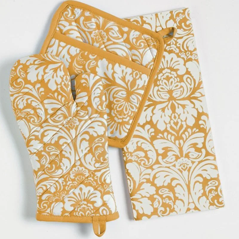 
set of cooking apron, potholder, placemat and glove 