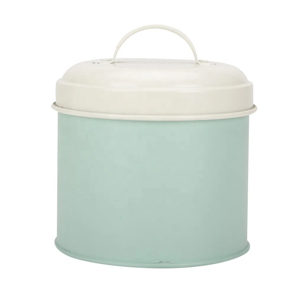 Pink Retro Vintage Oval countertop corner LFGB Galvanized Kitchen Coffee Tea Biscuit Sugar Bread Enamel Canister Set of 5