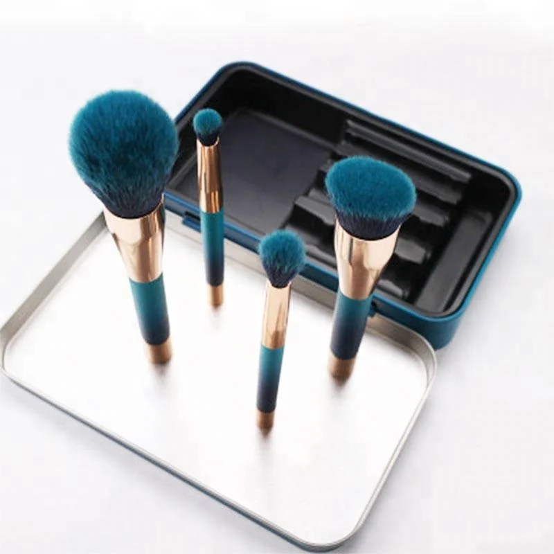 sky blue brush magnet head gold ferrule blue hair fiber cosmetic brush