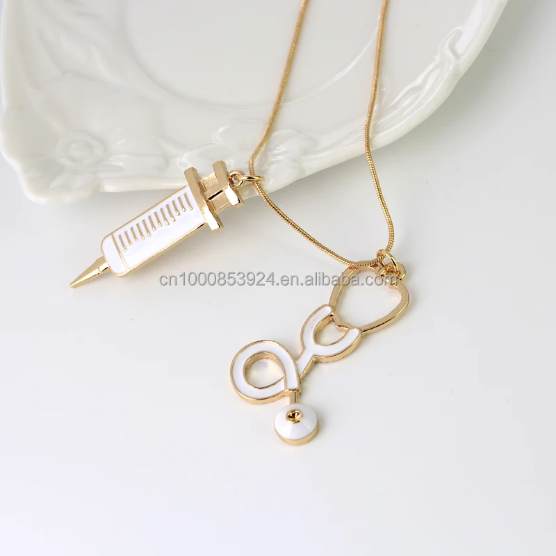 Medical Stethoscope Syringe Necklaces for Nurse/Doctor Heart Collar Chain Necklace