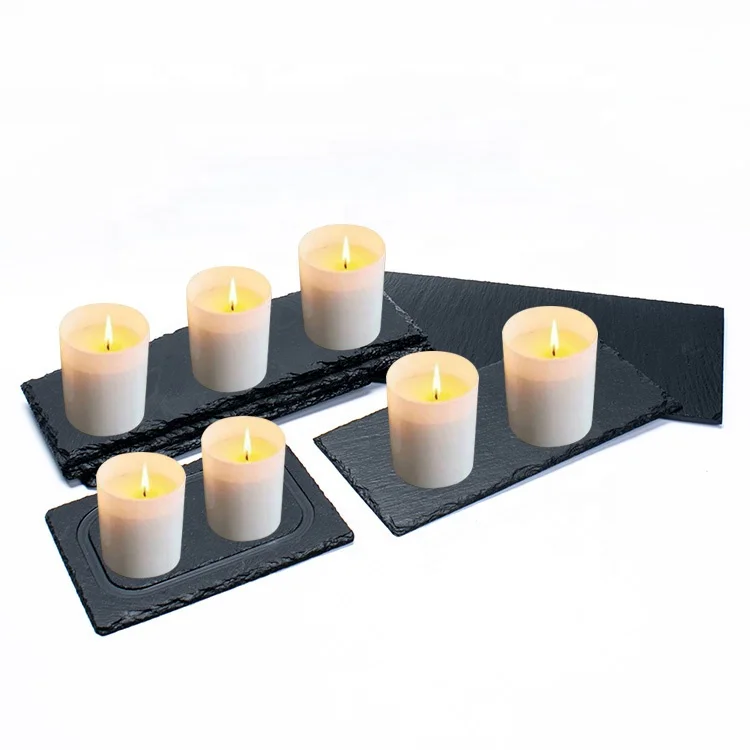 home decor flat bottom round glass tumbler for candles mini size set of 3 slate candle holders