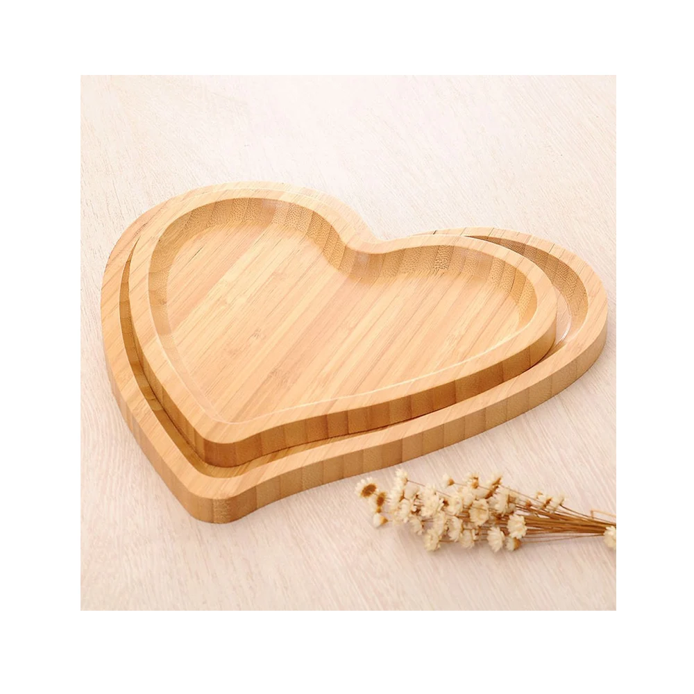 Best seller 2 Sets Heat Shape Bamboo Dinnerware Wood Plates for food snacks sugar