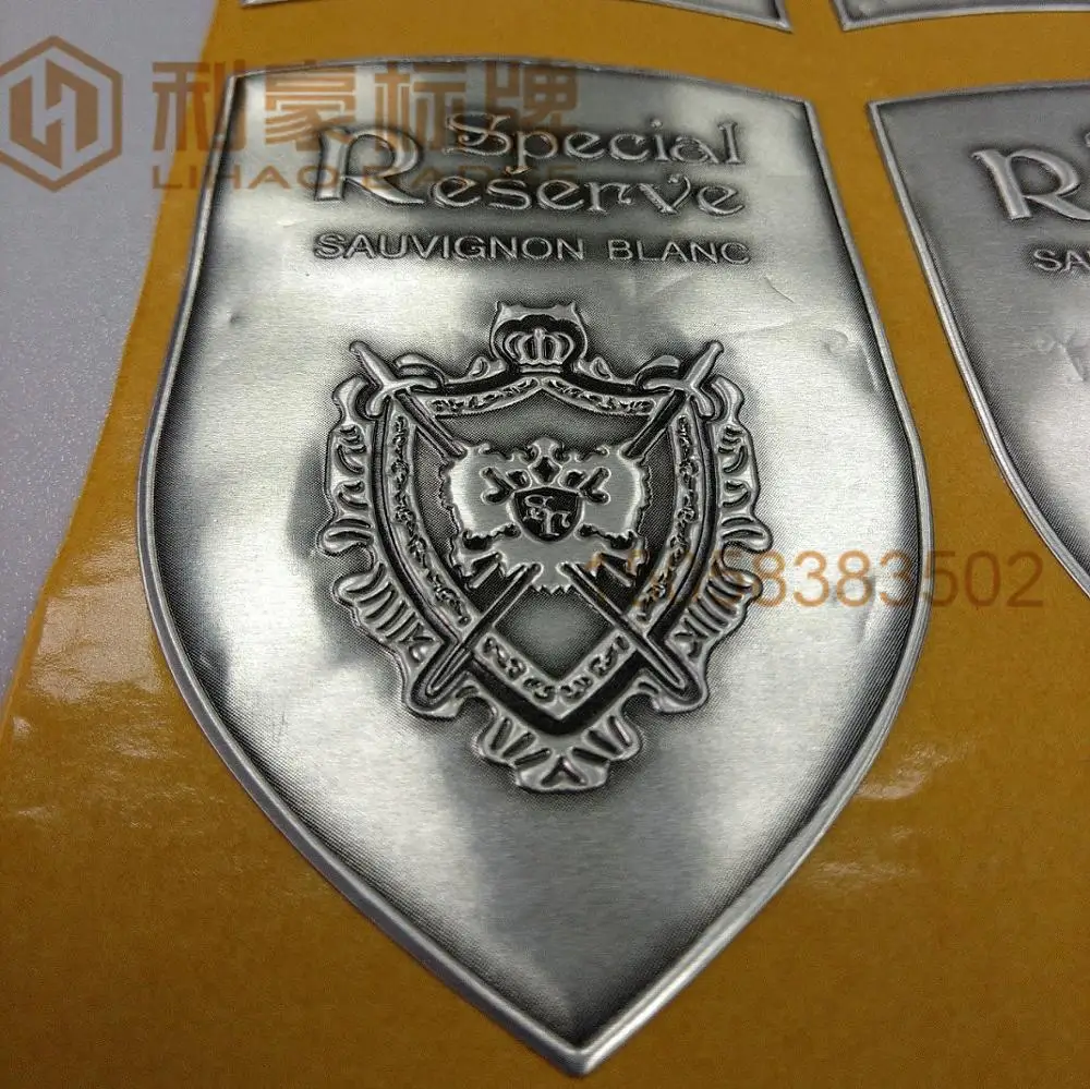 Factory Custom Metal Soft Aluminum Pewter Matt Gold Bottle Tequila platinum Label Sticker