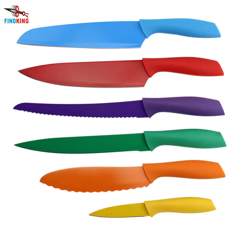 Colorful 6 Pcs in One Set Kitchen Tools Non-Stick Knife Set Stainless Steel Kitchen Knife Set