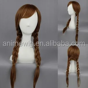 High Quality 55cm Long Brown Mixed Frozen Anna Wig Cosplay Synthetic AnimeTwo Braids Hair Cosplay Wig For Party