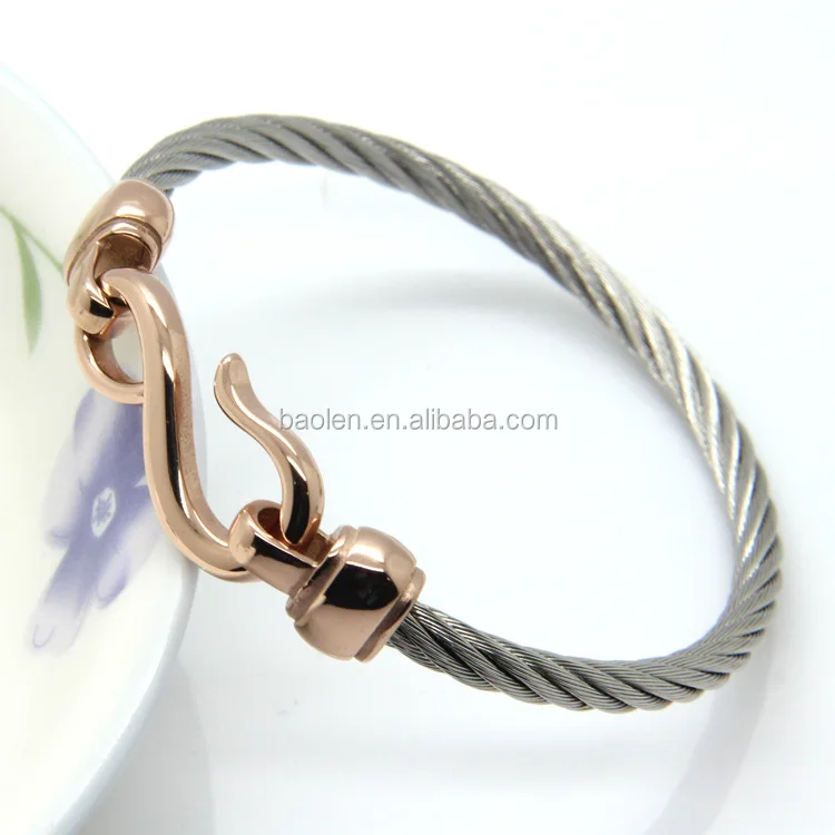 Stainless Steel Women Men Fishhook Angle Twist Buckle Cable Wire Bangle Magnet Bracelet