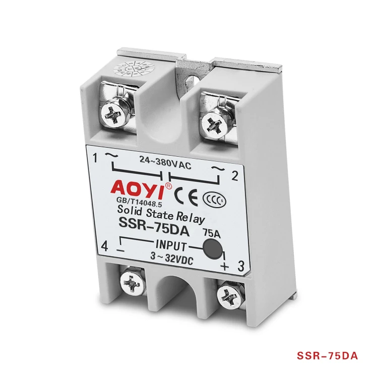 AOYI SSR Series Single Phase Solid State Relay SSR-75DA DC to AC with LED light