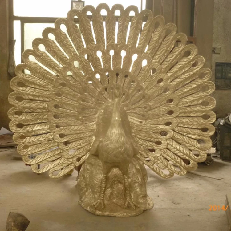 Garden Animal Bronze And Brass Peacock Carving Sculpture