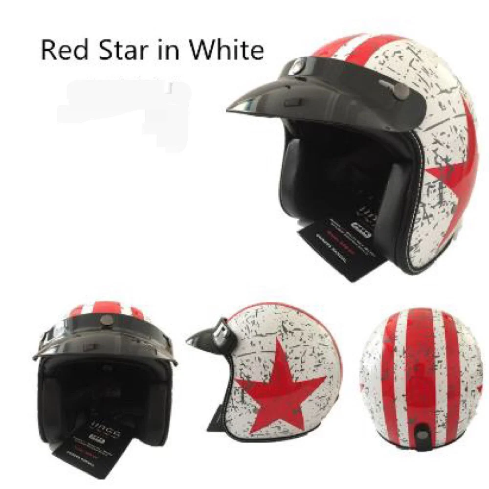 retro look comfortable interior 3/4 Open Face  Motorcycle Helmet Flat with Rebel Star Graphic