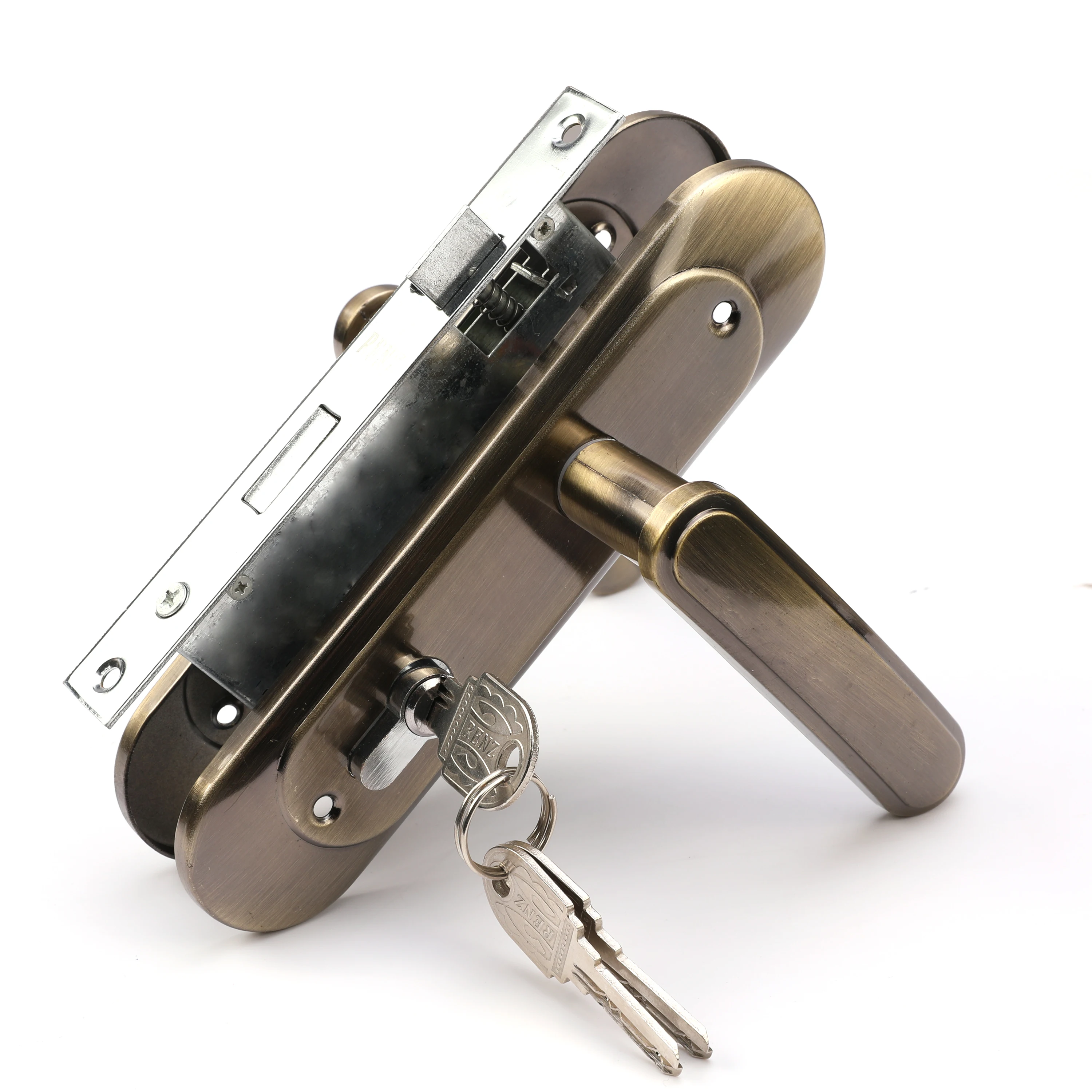 middle size doorlock plastic handle on iron plate handle lock door lock door handle lock set