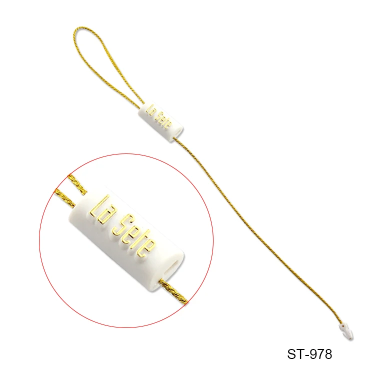 China high quality customized brand mold cotton string embossed plastic seal tag for clothing